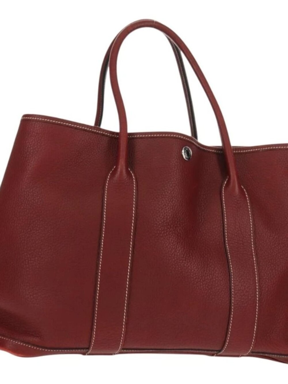 HERMES Garden Party PM Hand Bag Leather Wine Red Silver Auth 153742V